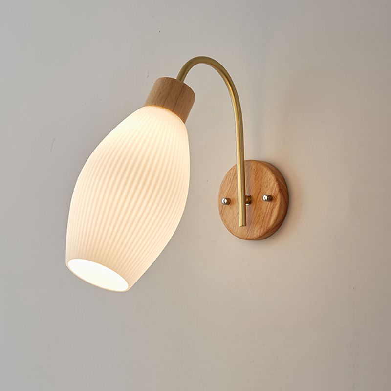 Modern Style Wall Light Wood 1 Light Sconces in White for Bedroom