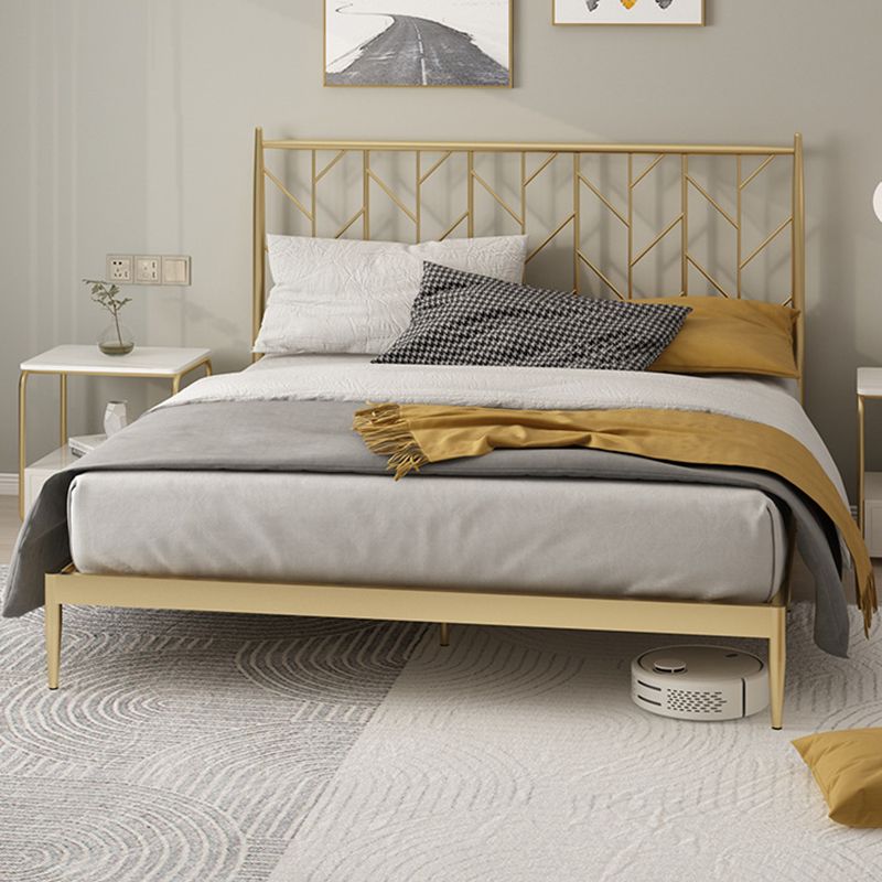 Glam Style Golden Open-Frame Bed with Rectangle Headboard in Iron