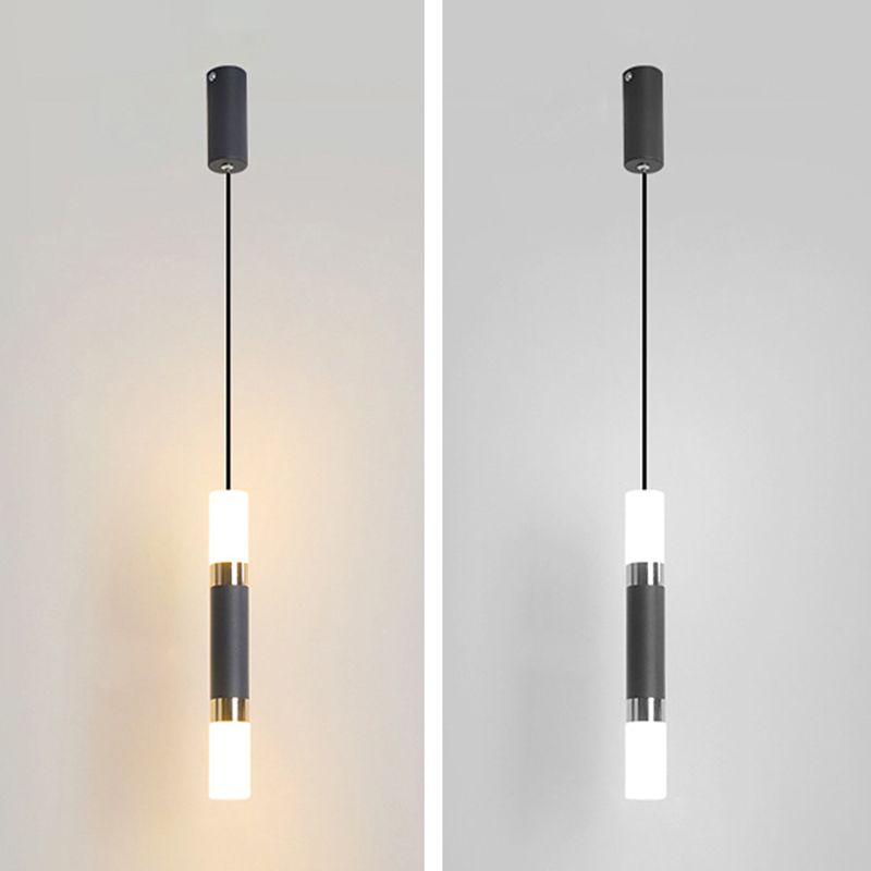 Black Finish Tube Pendant Lamp Modern 1-Head Acrylic LED Ceiling Light Fixture for Bedroom