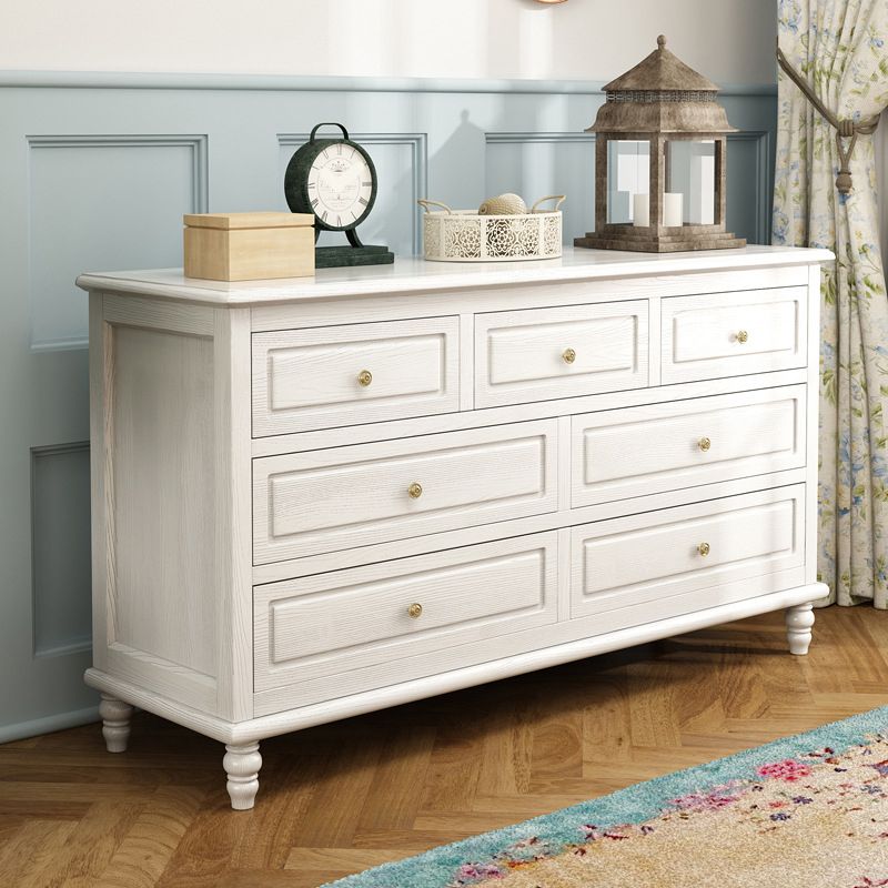 Mid-Century Modern White Chest with 7 Drawers and Turned Legs