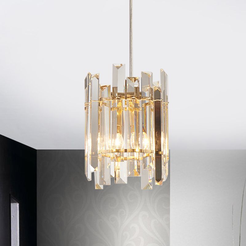 Clear Crystal Block Ceiling Chandelier Nordic Cylinder 2 Bulbs Hanging Light Fixture for Living Room