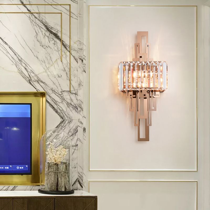 Disconce da parete a 2 luci oro nella moderna lampada da parete in metallo elettroplato in stile creativo con tonalità di cristallo