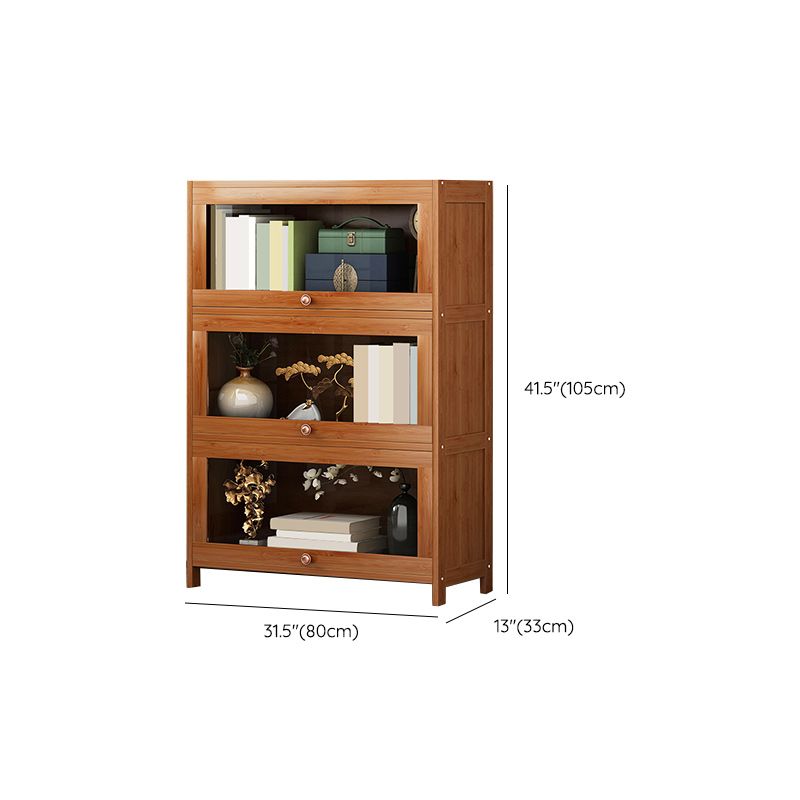 Mid Century Modern Bamboo Accent Cabinet in Brown with Glass Paned