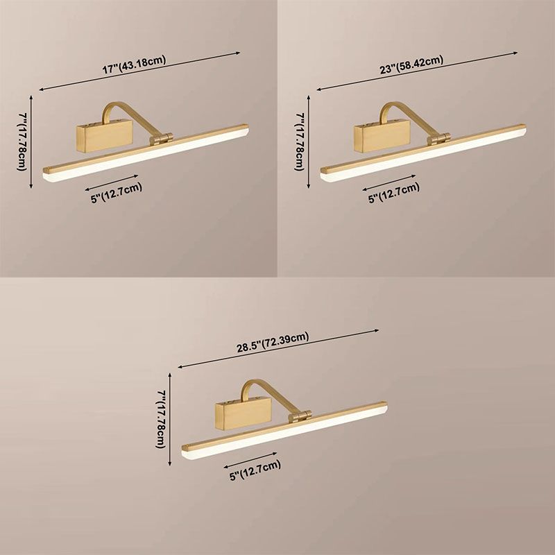 1 Light Linear Shade Wall Sconce Post-Modern Simple Style Mirror Wall Lighting in Brass