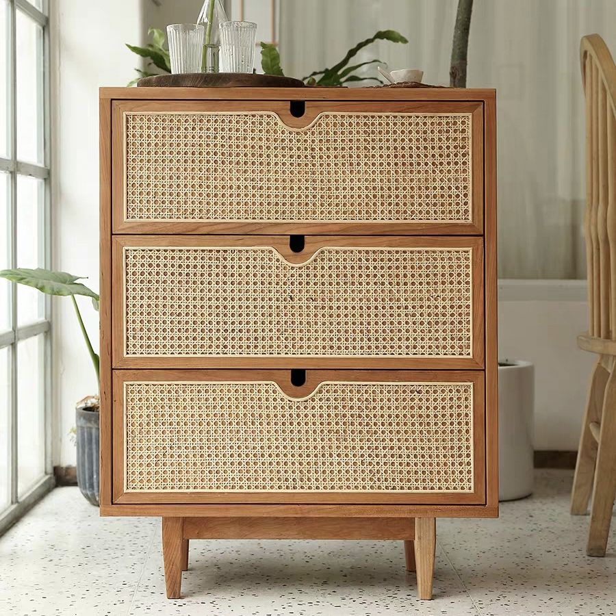 Pine Solid Wood Buffet Modern Natural Living Room Dining Buffet with Drawers