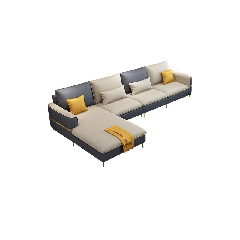 Glam Faux Leather Square Tufted Sofa Grey and Beige Sofa Chaise