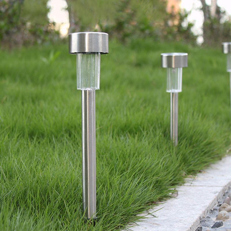 Cylinder Solar Ground Lighting Contemporary Stainless-Steel Garden LED Landscape Light