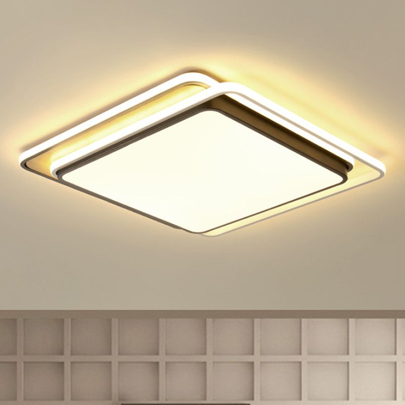 Overlapping Square Ceiling Light Simplicity Metal LED Black Ceiling Mount Light in White / Warm Light, 19 "/23" Wide
