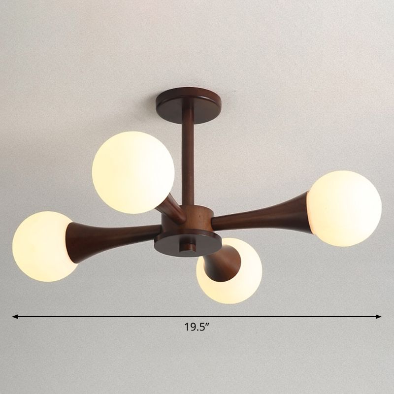 Burst -Ball Kronleuchter nordisches Milchglas Schlafzimmer Suspension Licht mit Holzarm