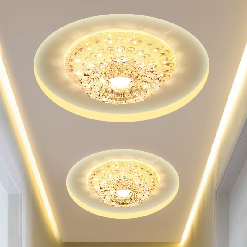Bloom Entryway LED Ceiling Lamp Clear Crystal Modern Flush-Mount Light Fixture in White