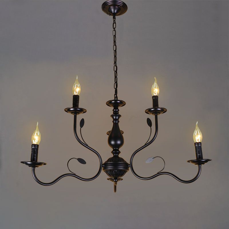 2-Layers Living Room Large Chandelier Traditional Style Candlestick Styling Wrought Iron Lighting Fixture in Black