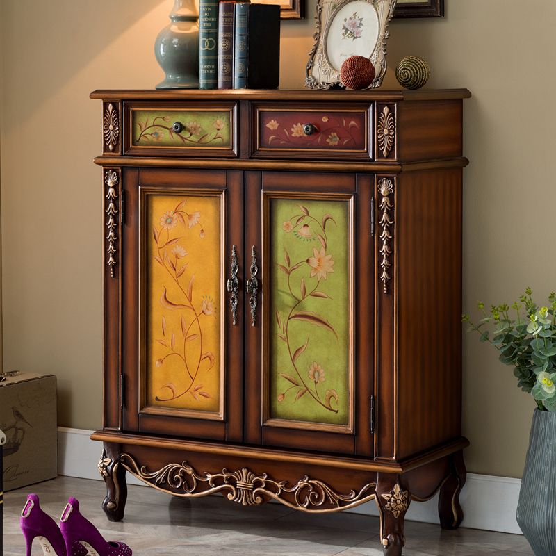 Industrial Cabriole Legs Accent Cabinet Solid Wood Oak Storage Cabinet with Drawer