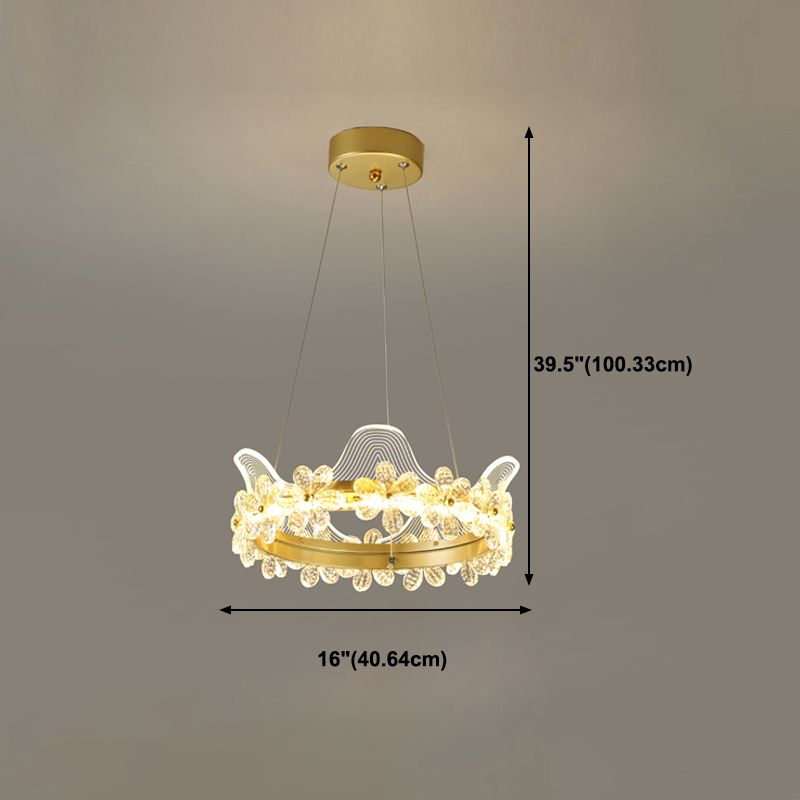 Contemporary Crown Shape Pendant Chandelier Crystal 1-Light Pendant Lighting in Gold