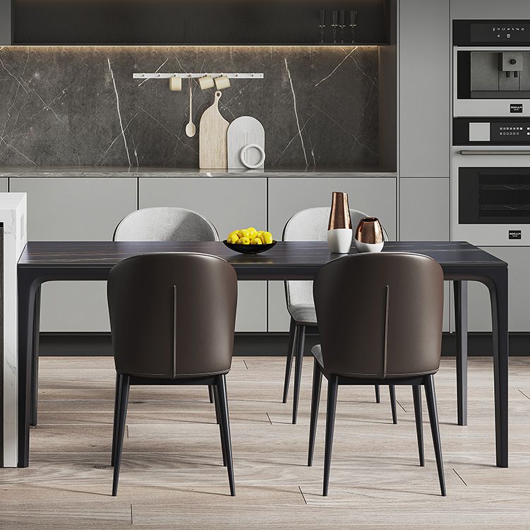 Mesa de comedor negra de estilo moderno, mesa rectangular de piedra sinterizada con 4 patas para cocina