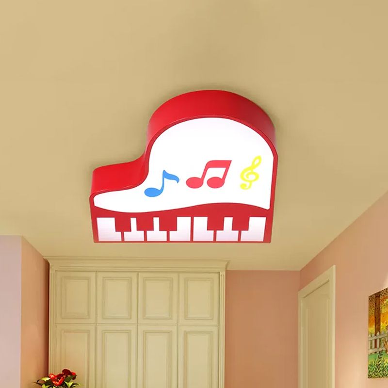Red/Yellow/Pink Piano Flush Ceiling Light Children Style LED Acrylic Flush Mount Lighting Fixture, Warm/White Light