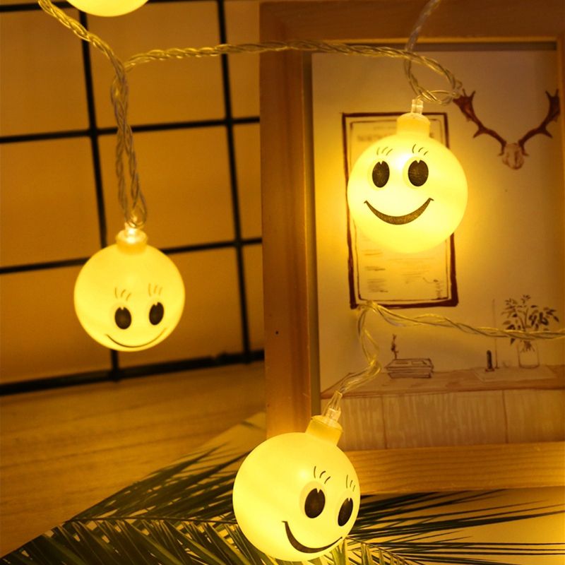 Emoji Battery String Light Contemporary Plastic Yellow LED Fairy Lighting for Girls Bedroom