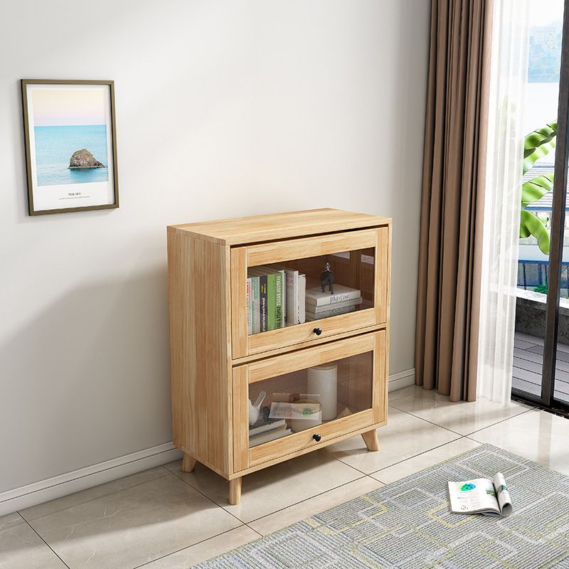 Natural Solid Wood Storage Cabinet 31.5-In Wide Glass Door Accent Cabinet