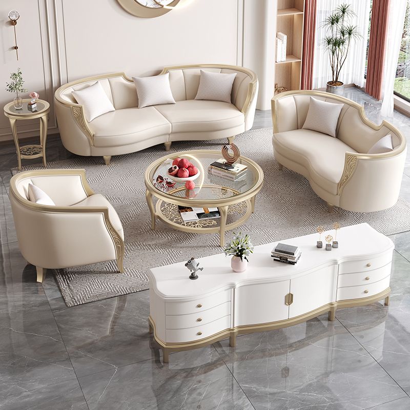 Scandinavian Living Room Sofa Genuine Leather Tuxedo Arm Seating