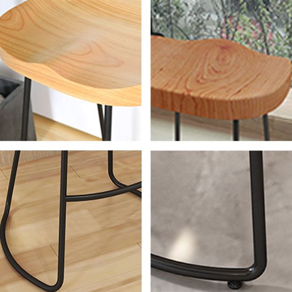 Modern Armless Counter Stool Iron Dessert Shop Bar Stool with Wooden Seat and Pedal