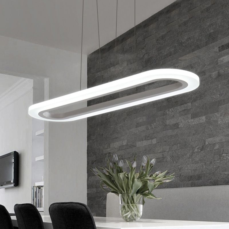 Oblong Office Island Ceiling Light Acrylic Simple Style LED Pendulum Light in Silver
