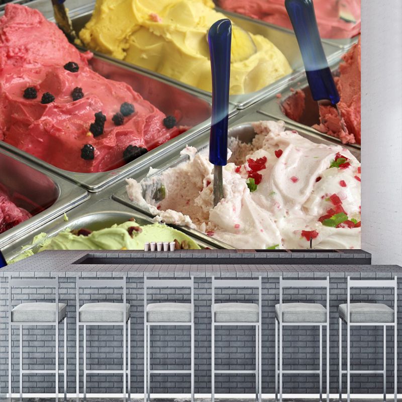 Ice Cream Mural Mildew Resistant Contemporary Photography Wall Covering for Commercial Use