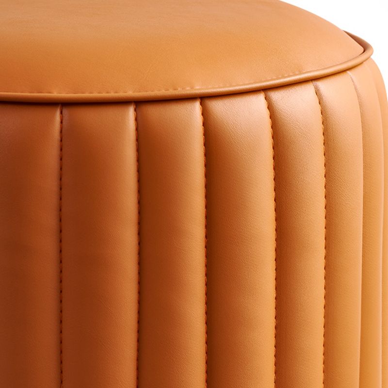Modern Pouf Ottoman Genuine Leather Upholstered Cylinder Shape Ottoman