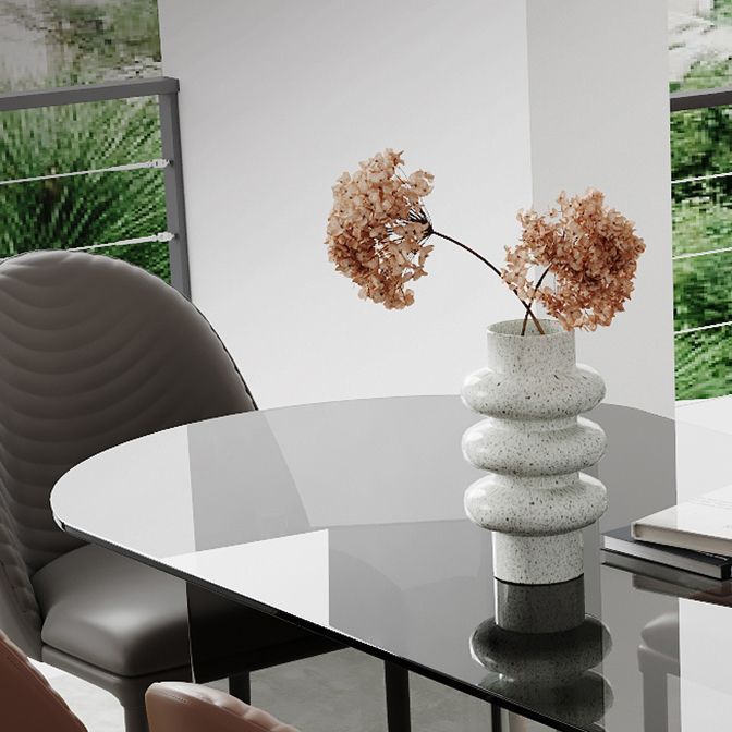 Glass Contemporary Oval Dining Table Clear Glass Top Table with Double Pedestal