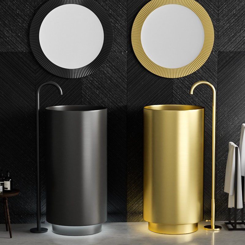 Modern Bathroom Sink Metal Round with Pop-Up Drain Pedestal Sink