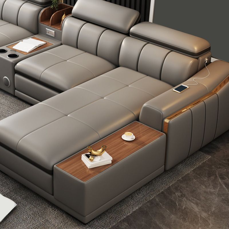 Scandinavian Light-grey High Back Sloped Arm Sectional with Wear-resisting