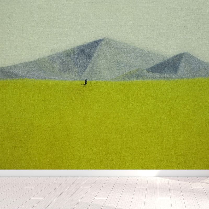 Wide Meadow and Mountains Mural Wallpaper Contemporary Art Non-Woven Wall Covering