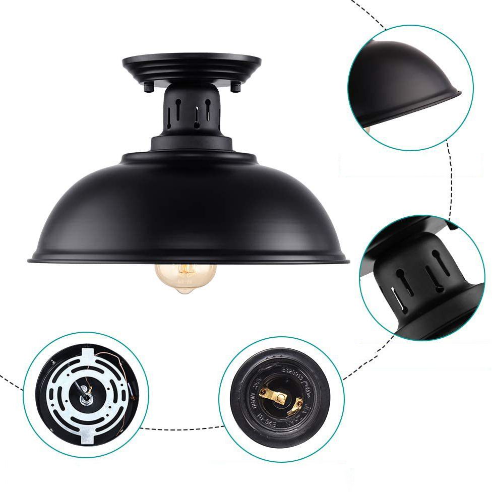 Metal Dome Ceiling Lighting Industrial Bedroom Ceiling Fixture in Black