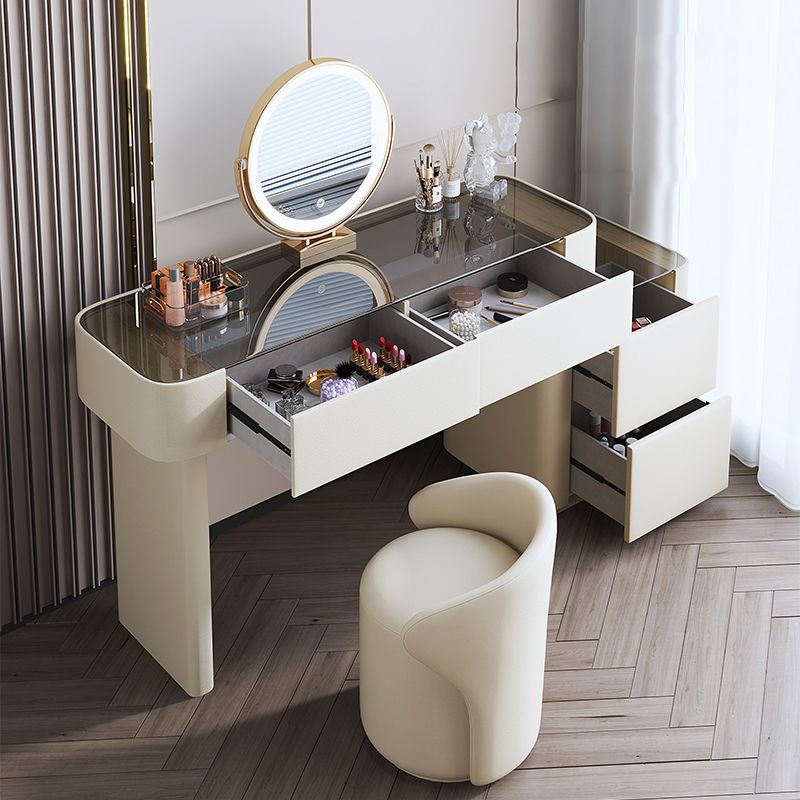 Contemporary White Makeup Vanity Desk Glass Vanity Dressing Table