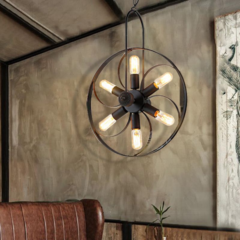 6/18 Bulbes Island Light Wagon Wagon Metal Metal Dining Dining Room Pendant Lighting en noir