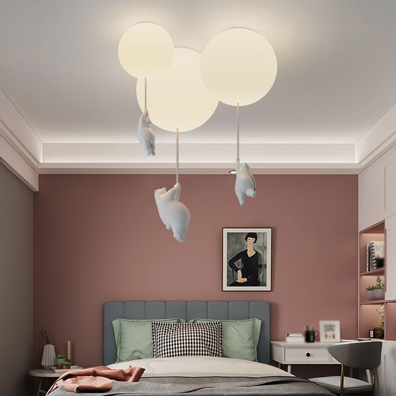 Cartoon 1-Light Ceiling Light White Balloon Shape Glass Flush Mount Light Fixture