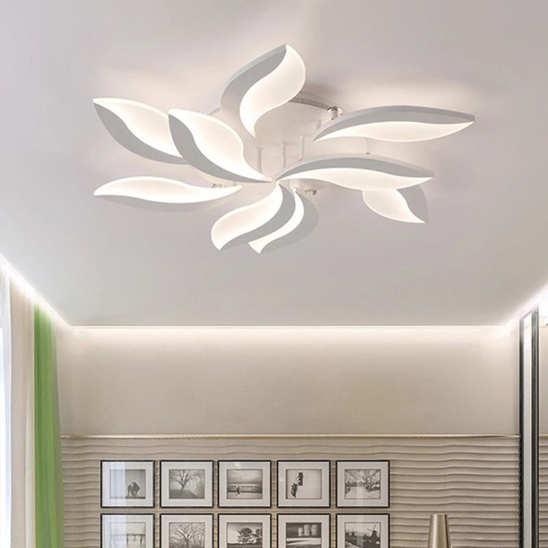 White Leaf Shaped Flushmount Lighting Contemporary 3/12/15 Lights Acrylic LED Semi Flush Mount Ceiling Light
