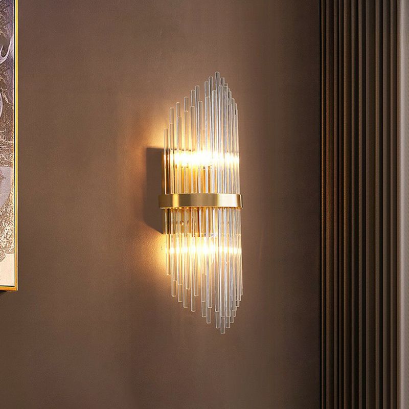Postmodern Flute Shaped Wall Sconce Clear Crystal Rods Bedside Wall Light Fixture in Gold