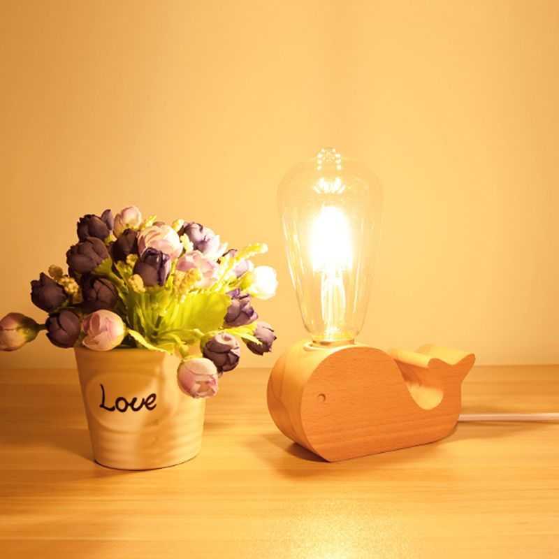 Modern Single Bulb Reading Lamp with Glass Shade Beige Sheep/Elephant/Cow Small Desk Lamp for Bedroom