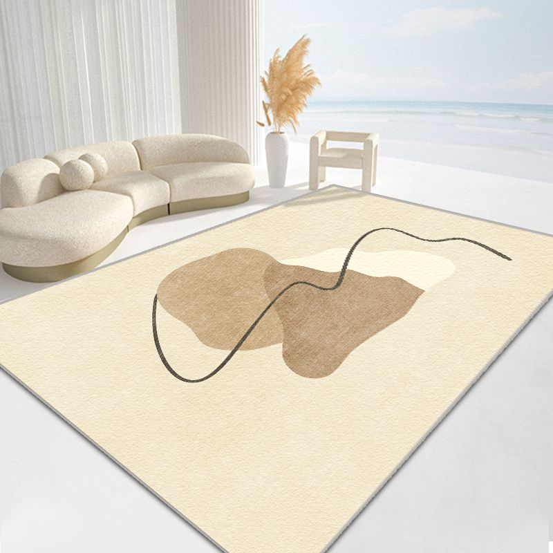 Modern Living Room Area Rug Brown Color Block Area Carpet Polyester Anti-Slip Area Rug