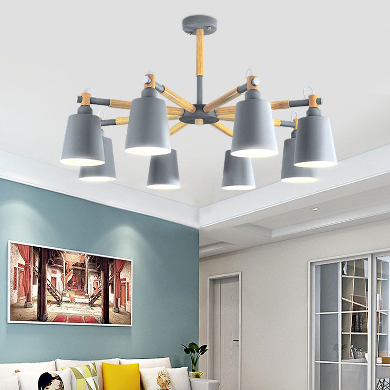 Dining Room Pendant Lamp Modern Wooden Minimalism Hanging Light with Downward Metal Cloche Shade