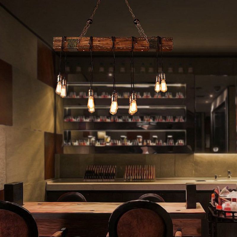 Industrial Bulb Pendant Island Pendant Lights Wood Multiple-Light Island Pendant Lights