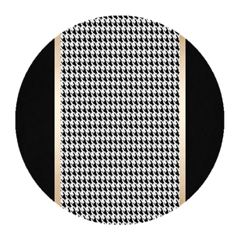 Round Houndstooth Print Carpet Polyester Modern Rug Non-Slip Backing Indoor Rug for Living Room