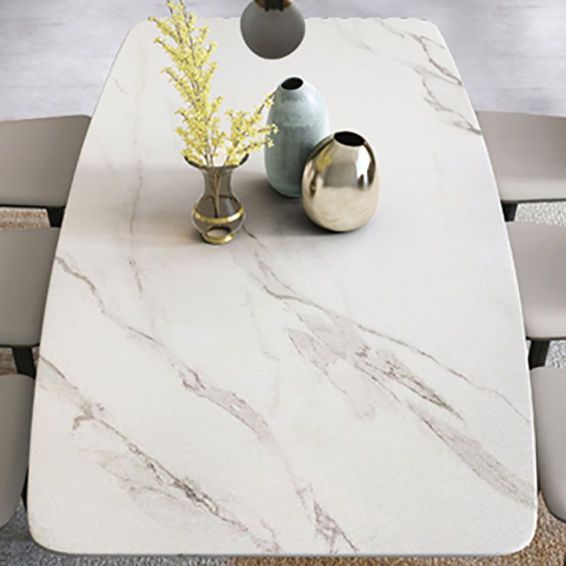 Sintered Stone Table for Restaurant Industrial Rectangle Dining Table Metal Pedestal