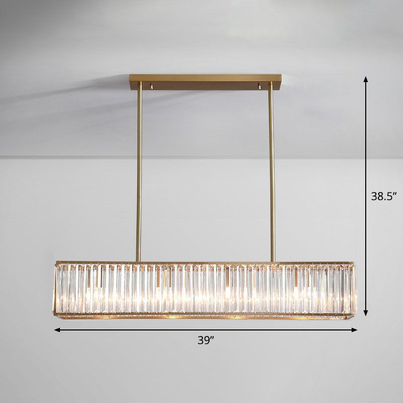 Tri-Prism Crystal Rectangle Island Light Fixture Modern Style Gold Ceiling Pendant Light