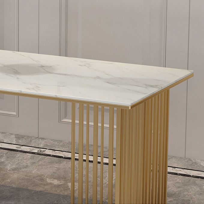 Stone Top Dining Table Contemporary Rectangle Table with Double Pedestal Base