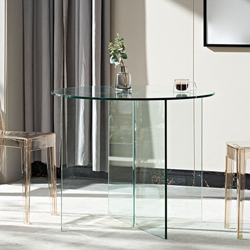 Contemporary Round Dining Room Table Tempered Glass Table with Pedestal Base