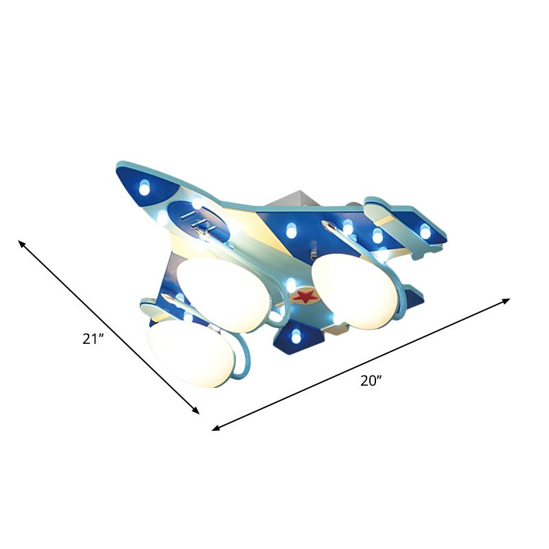 Bomber Piano Bambino Camera Soffitto Lampada Opaline Vetro 3 Teste Cartoon Flush Montaggio Illuminazione Fissaggio in Blu