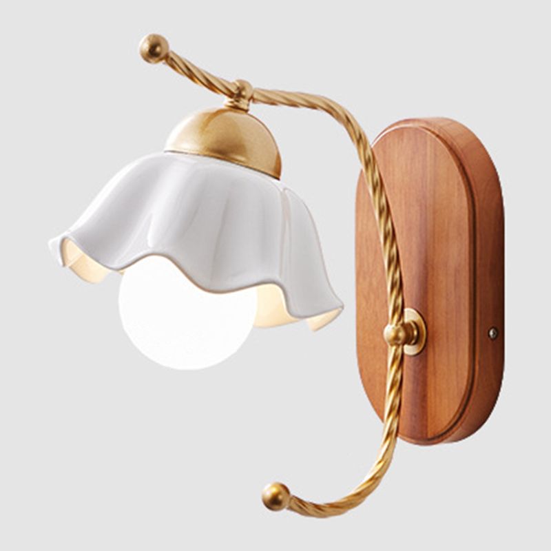 Modern Simple 1-Light Vanity Lamp Wooden Base Vanity Light in White