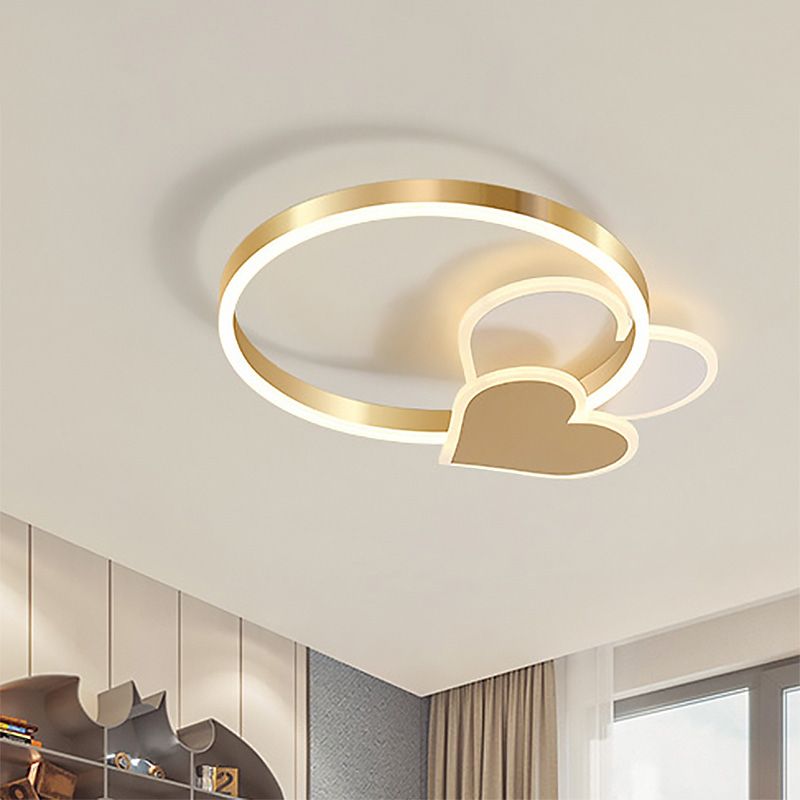 Kreisförmige Acryl Flush Mount Beleuchtung Nordic LED Gold Deckenleuchte mit liebevollem Herz/Stern Design
