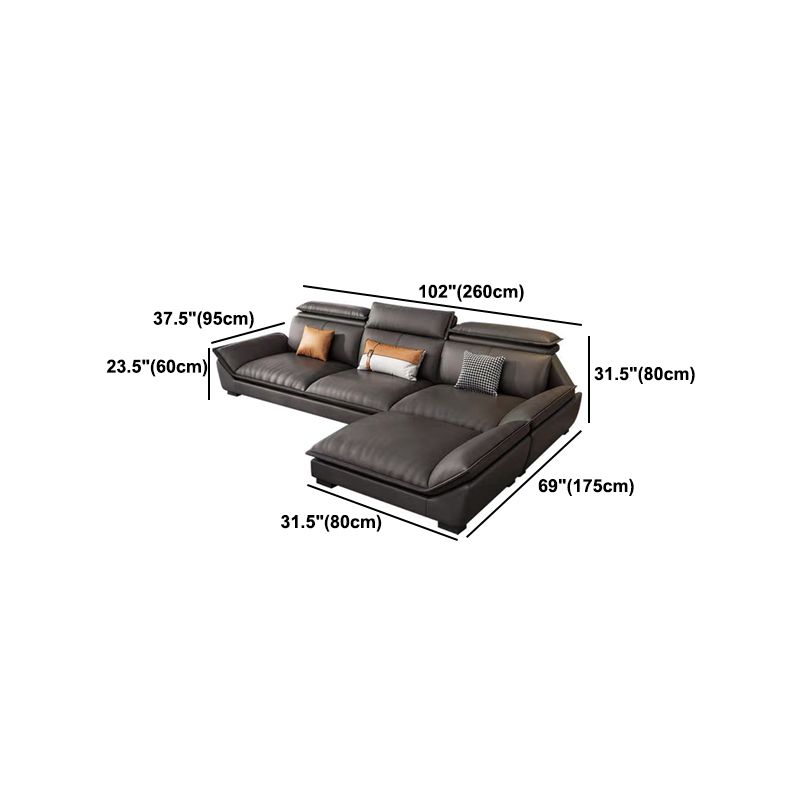 Interior Armrest with Pillow Back Sofa Grey Solid Wood Frame Leather Sofa Bed