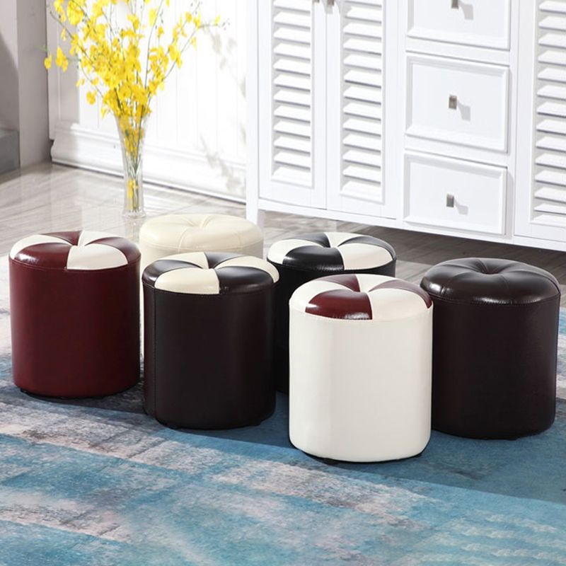 Blue Modern Pouf Faux Leather Stain Resistant Round Pouf for Drawing Room